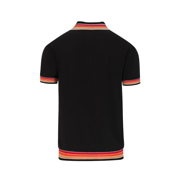 Men's Black Retro Gentleman Stripe Polo Knit T-Shirt