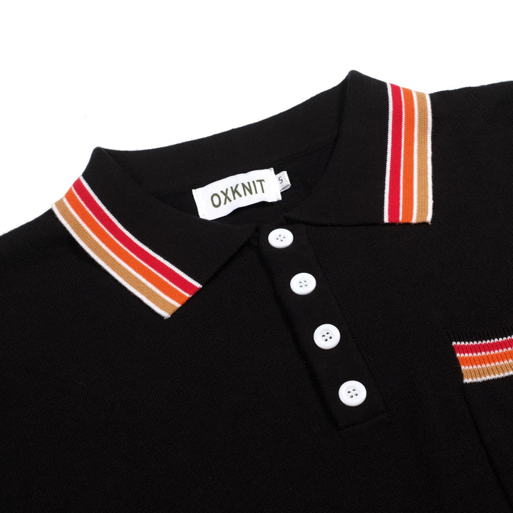 Men's Black Retro Gentleman Stripe Polo Knit T-Shirt