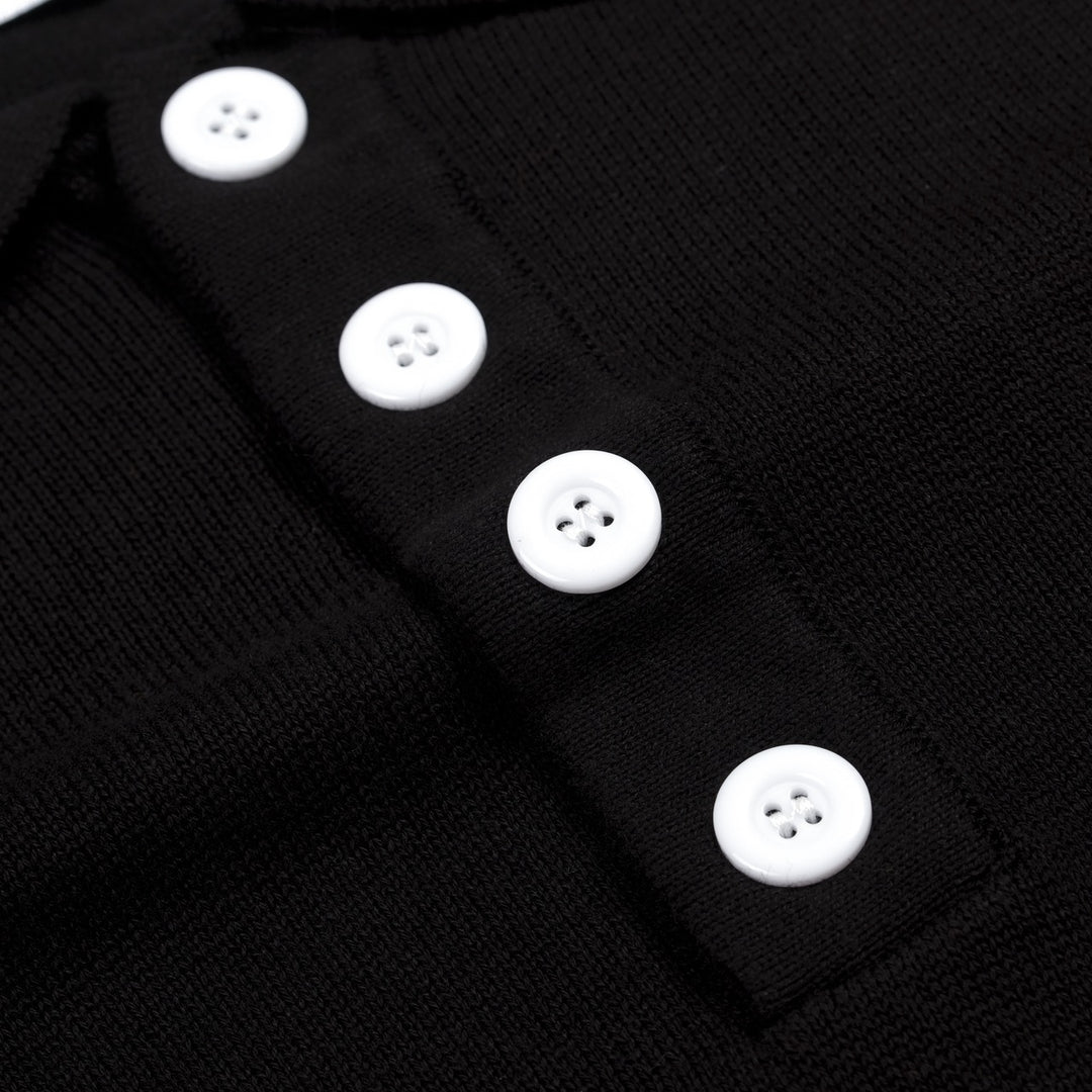 Men's Black Retro Gentleman Stripe Polo Knit T-Shirt