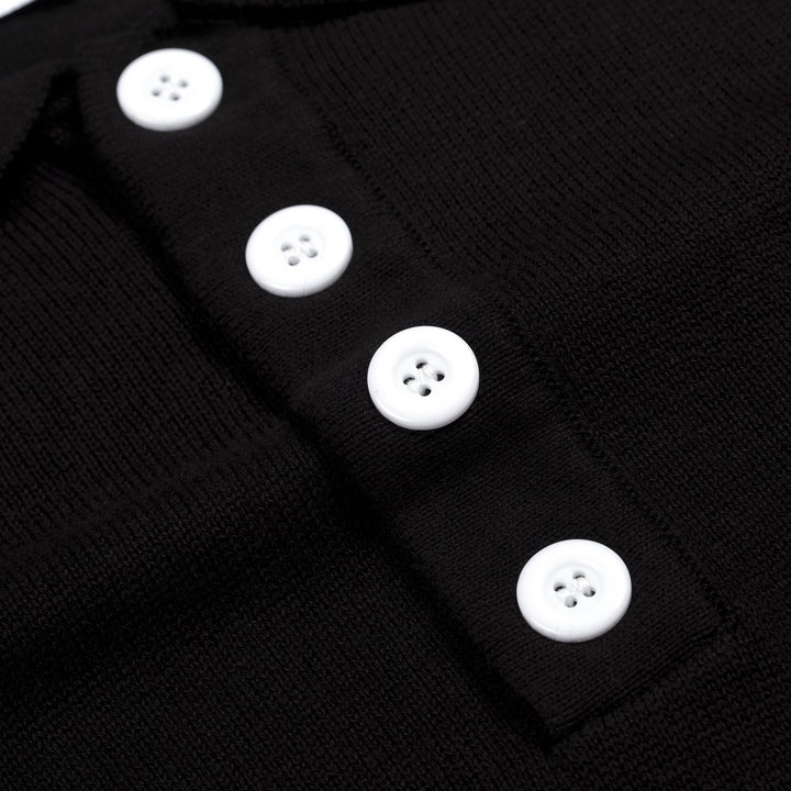 Men's Black Retro Gentleman Stripe Polo Knit T-Shirt