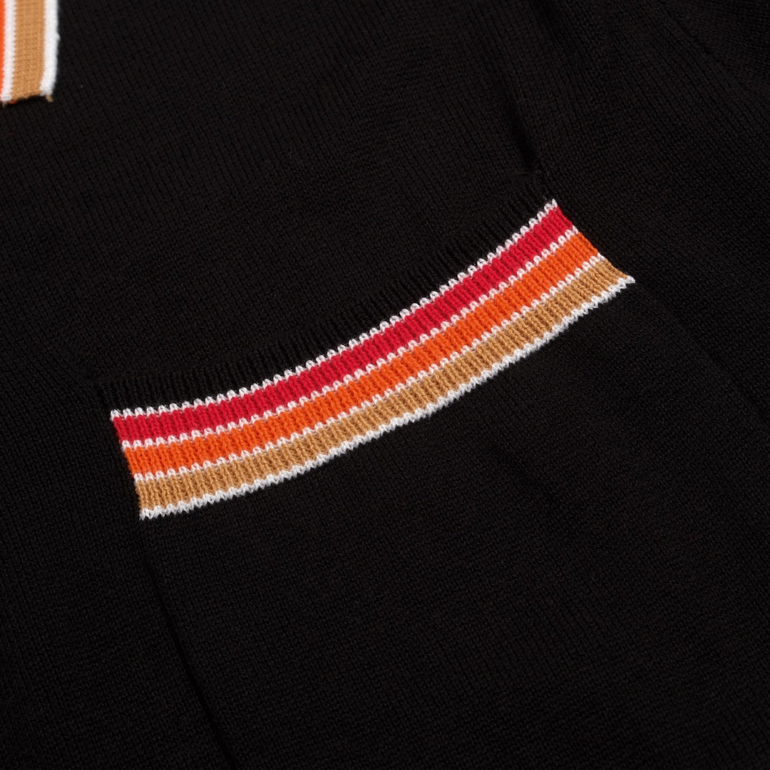 Men's Black Retro Gentleman Stripe Polo Knit T-Shirt