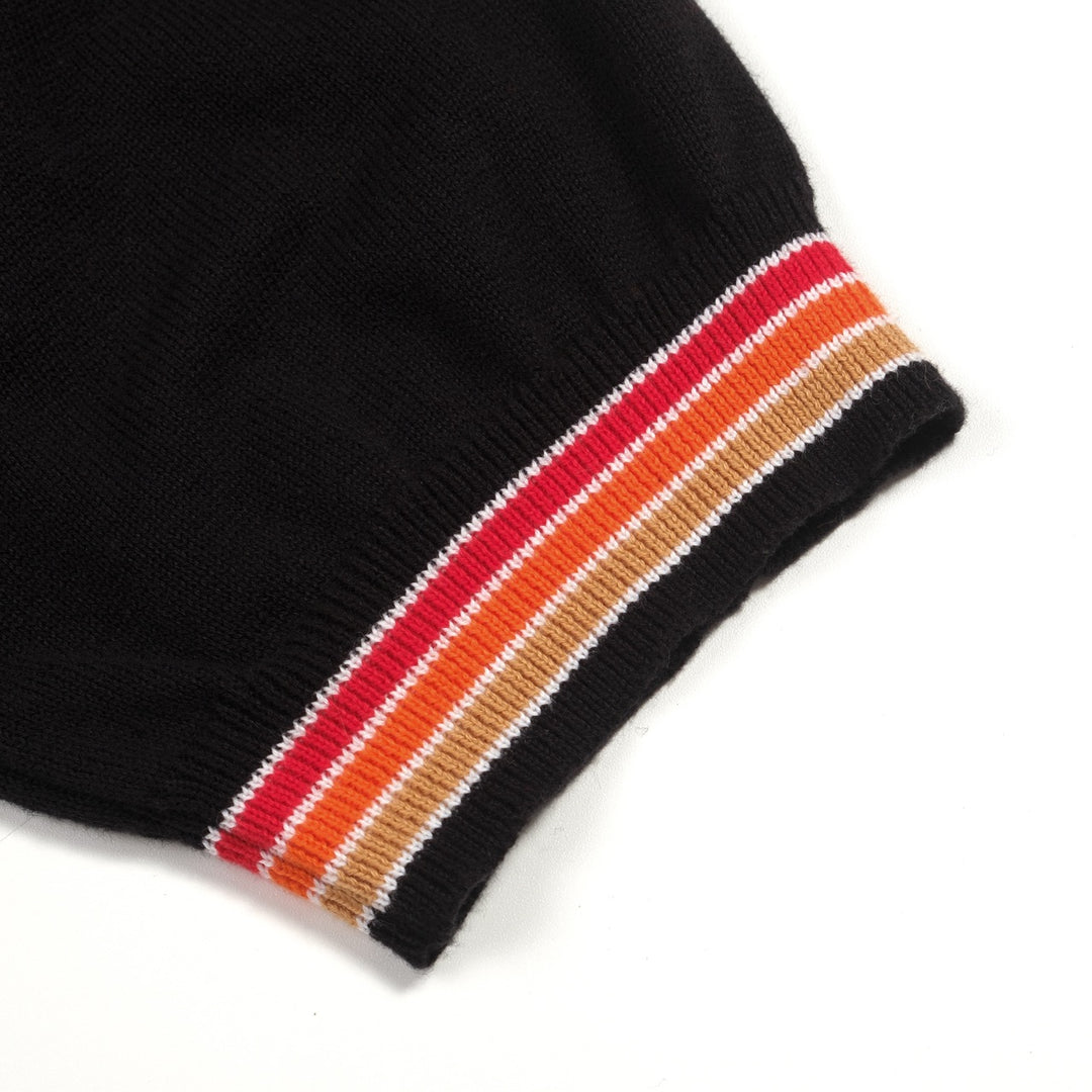 Men's Black Retro Gentleman Stripe Polo Knit T-Shirt