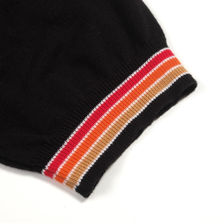 Men's Black Retro Gentleman Stripe Polo Knit T-Shirt