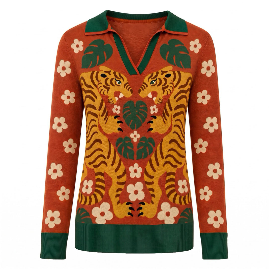 Women's 70s Jungle Art Jacquard Knit - Designed by Carrie Cantwell