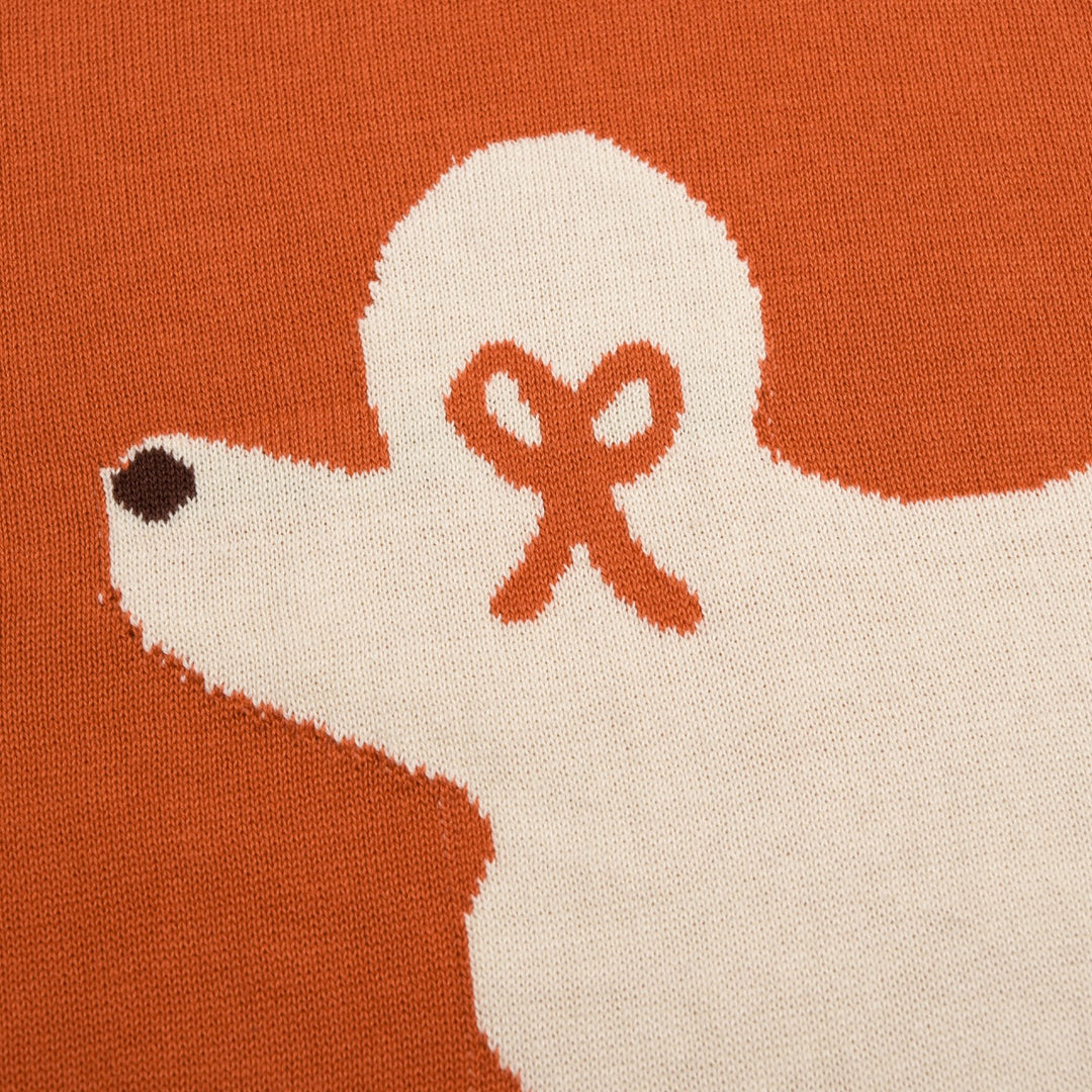 Jersey Naranja Vintage de Mujer con Tejido Jacquard de Caniche