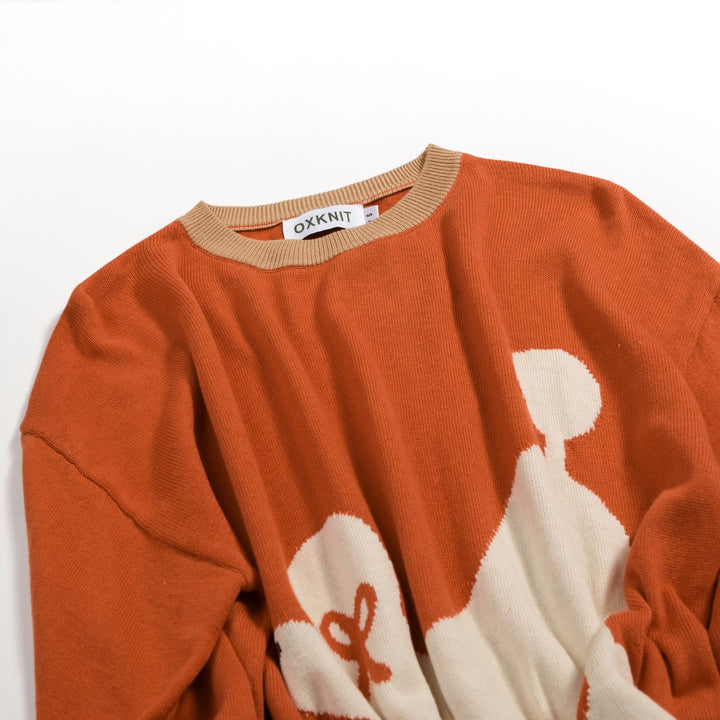 Jersey Naranja Vintage de Mujer con Tejido Jacquard de Caniche