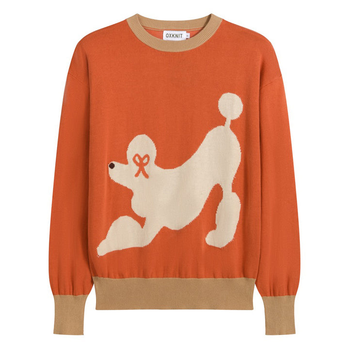 Jersey Naranja Vintage de Mujer con Tejido Jacquard de Caniche