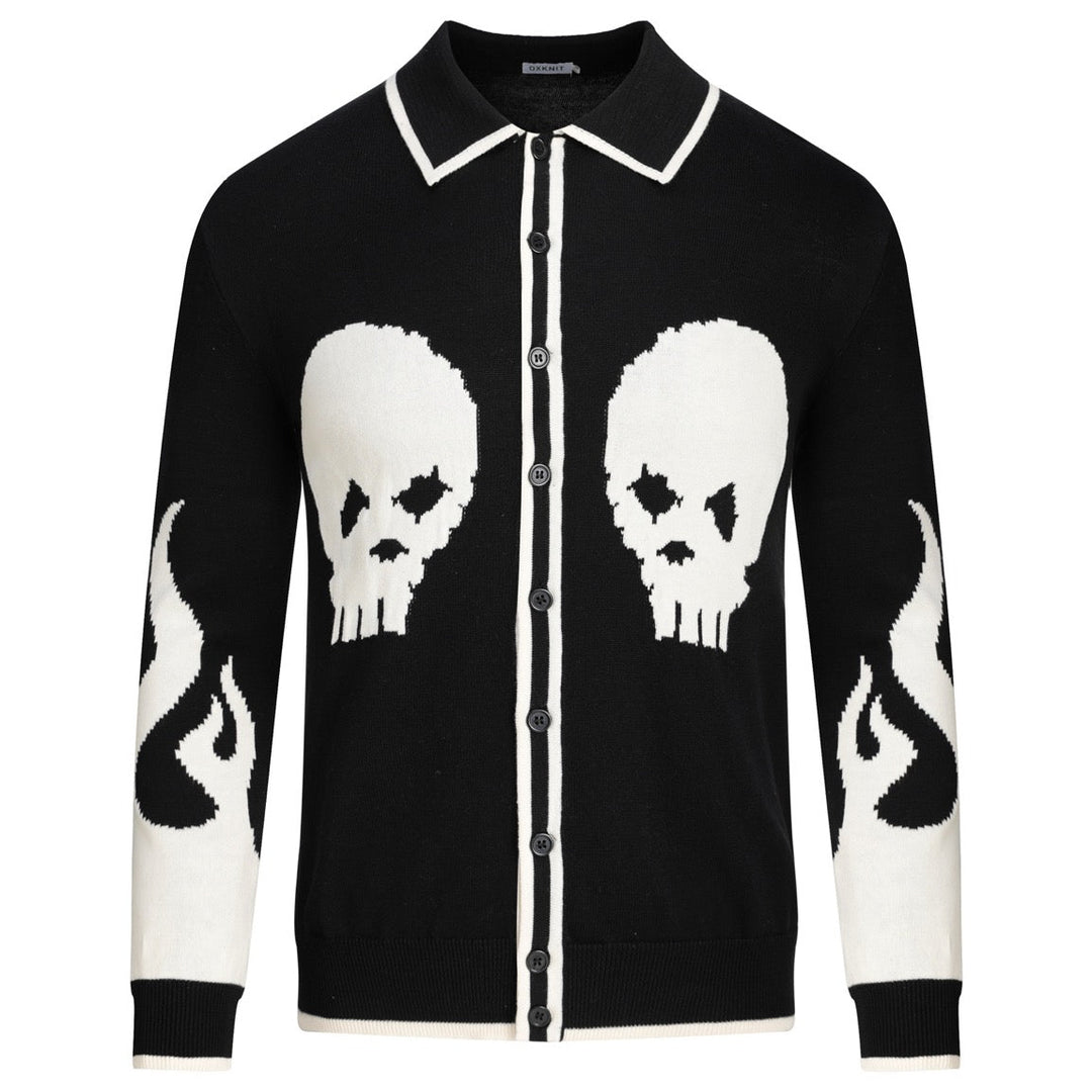 Cardigan en maille jacquard noir pour homme, style rock punk des années 70