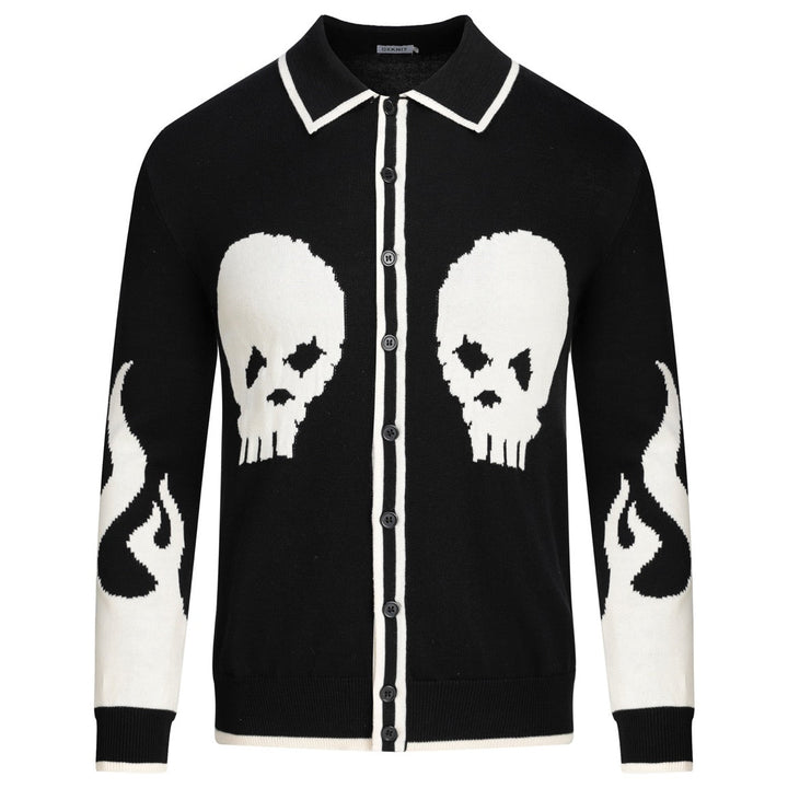 Cardigan en maille jacquard noir pour homme, style rock punk des années 70