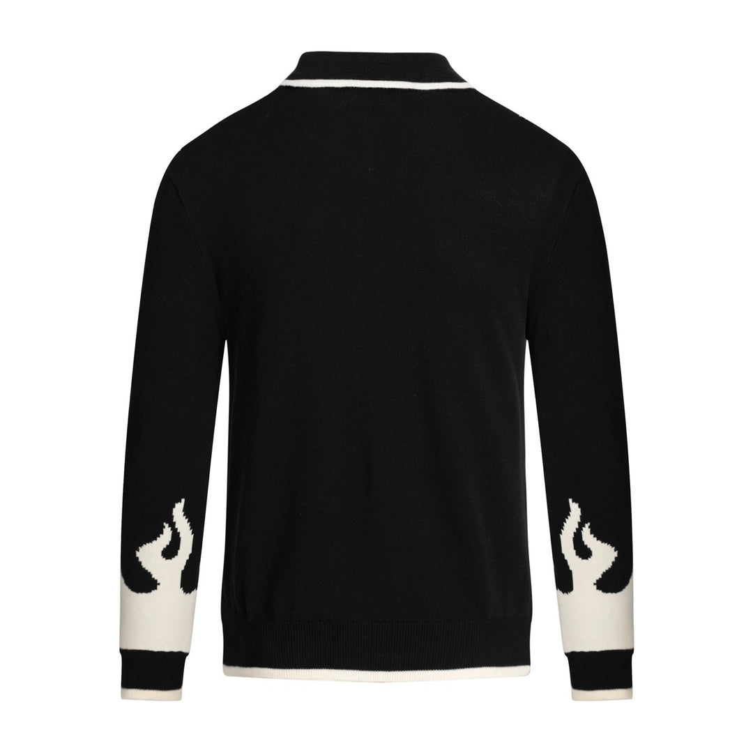 Cardigan en maille jacquard noir pour homme, style rock punk des années 70