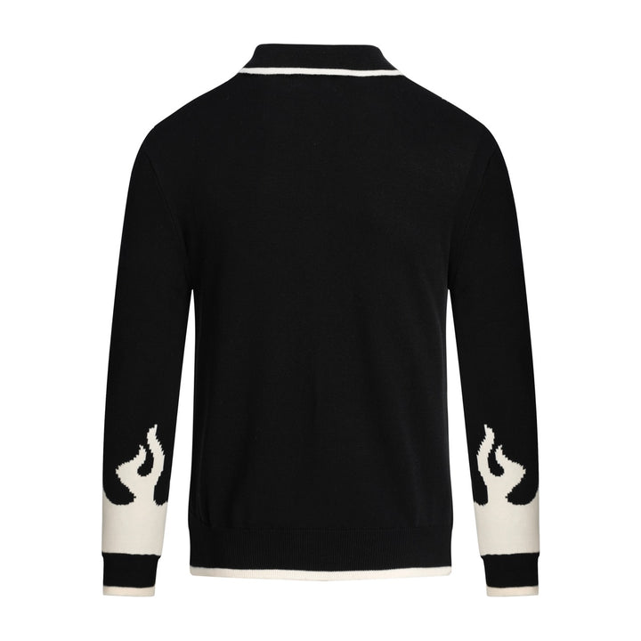 Cardigan en maille jacquard noir pour homme, style rock punk des années 70