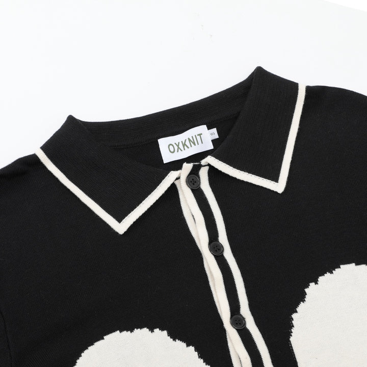 Cardigan en maille jacquard noir pour homme, style rock punk des années 70