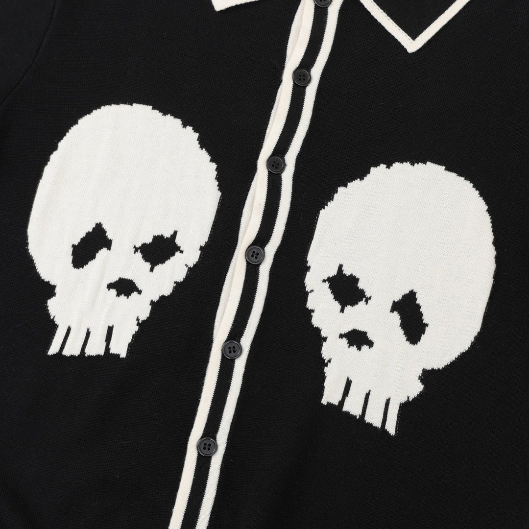Cardigan en maille jacquard noir pour homme, style rock punk des années 70