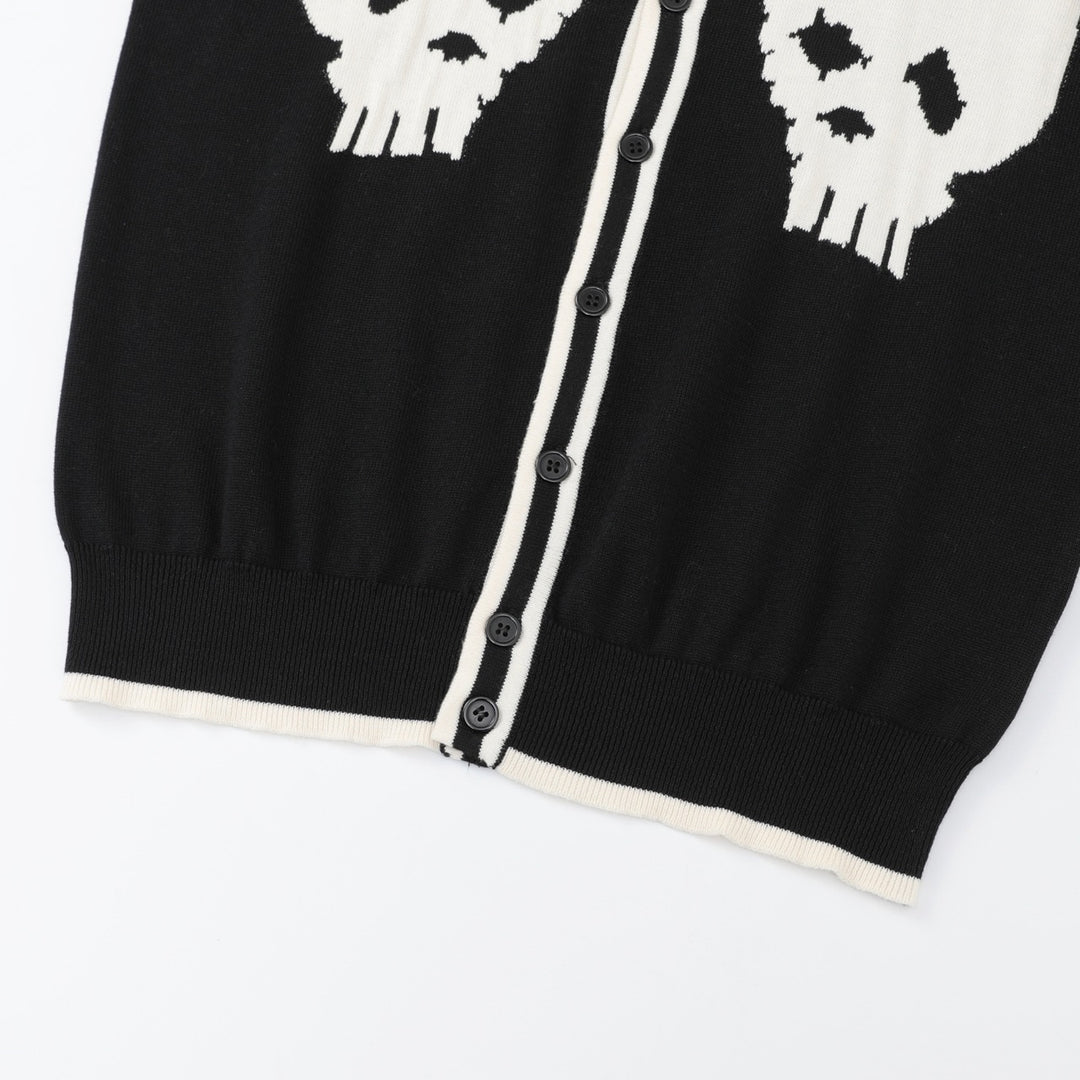Cardigan en maille jacquard noir pour homme, style rock punk des années 70