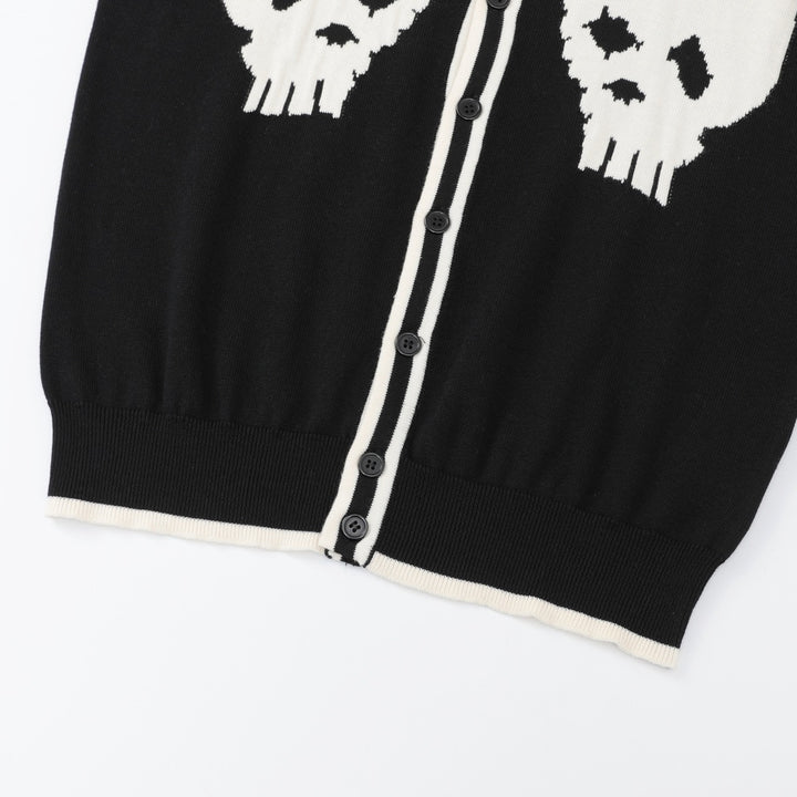 Cardigan en maille jacquard noir pour homme, style rock punk des années 70