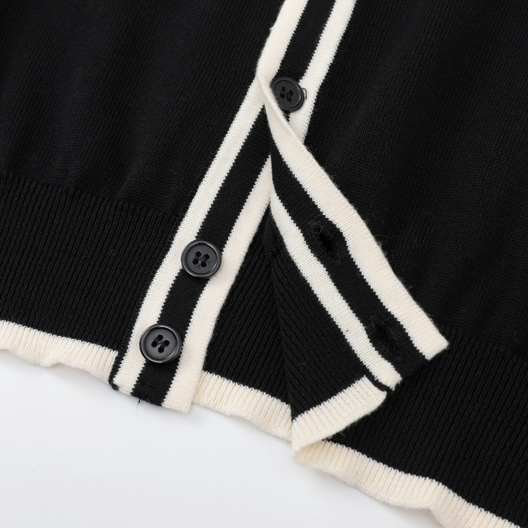 Cardigan en maille jacquard noir pour homme, style rock punk des années 70