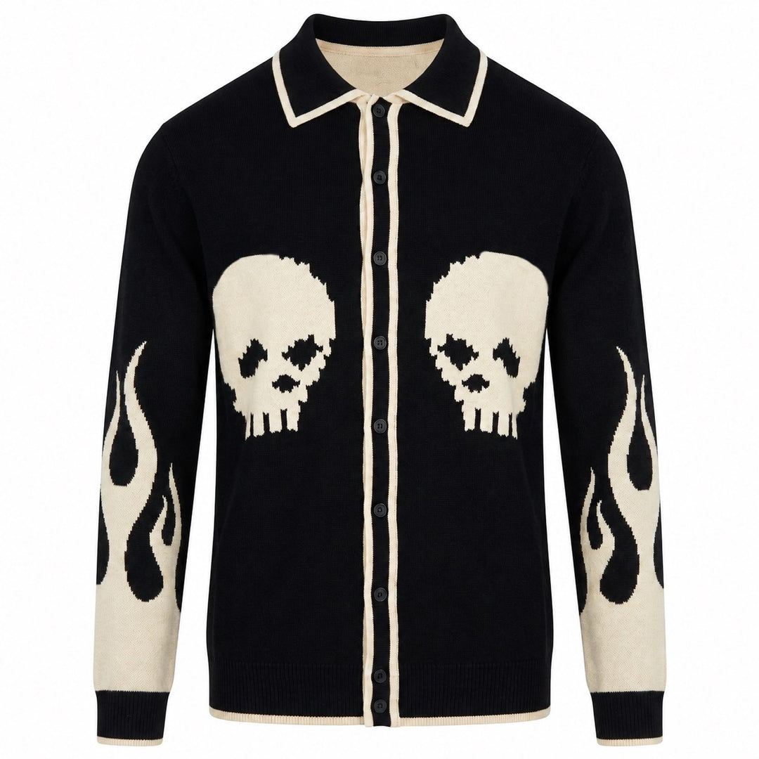 Men's Black 70s Rock Punk Style Jacquard Knit Cardigan