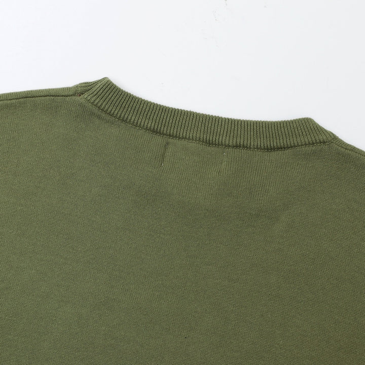 Herre Grønn 70-talls Vintage Hund Motorsykkel Jacquard Strikkegenser