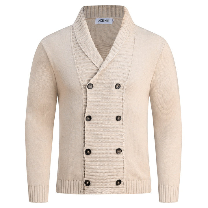 Cárdigan Beige Vintage de Hombre con Cuello Chal y Doble Botonadura