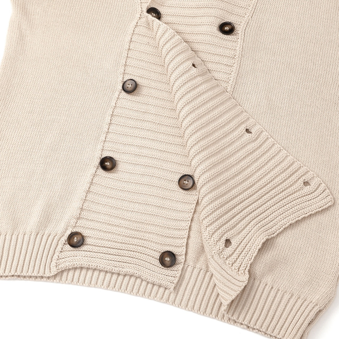 Cárdigan Beige Vintage de Hombre con Cuello Chal y Doble Botonadura