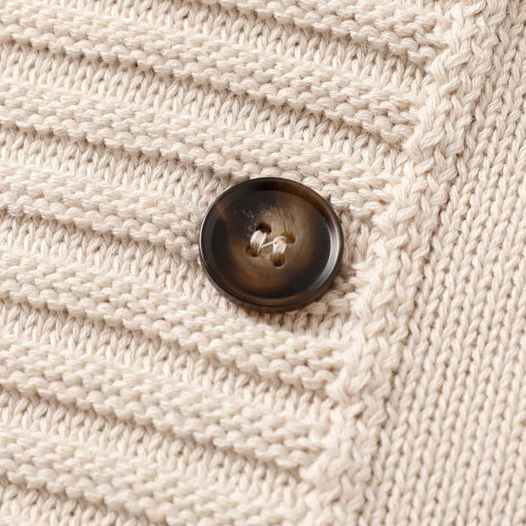 Cárdigan Beige Vintage de Hombre con Cuello Chal y Doble Botonadura