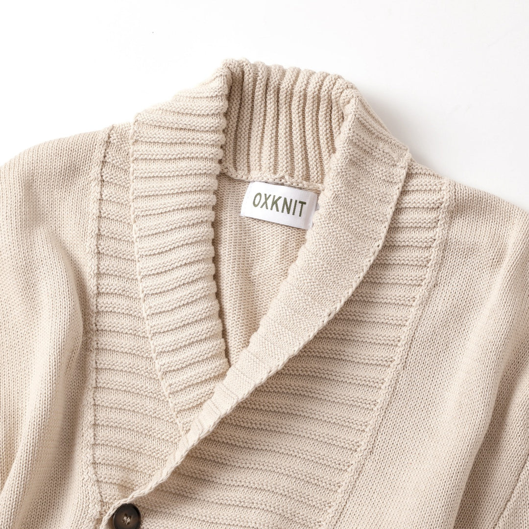 Cárdigan Beige Vintage de Hombre con Cuello Chal y Doble Botonadura
