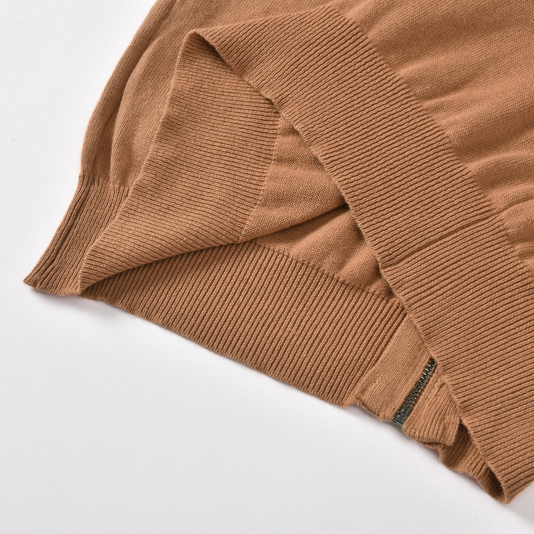 Men's Brown Vintage Elbow Patch Zip Knit Cardigan