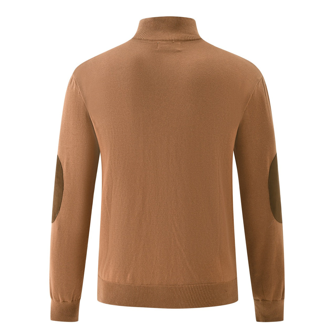 Men's Brown Vintage Elbow Patch Zip Knit Cardigan