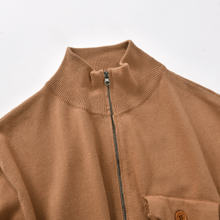 Men's Brown Vintage Elbow Patch Zip Knit Cardigan