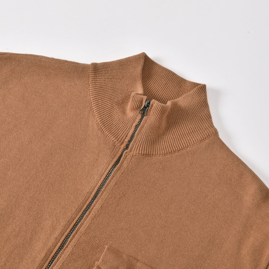 Men's Brown Vintage Elbow Patch Zip Knit Cardigan