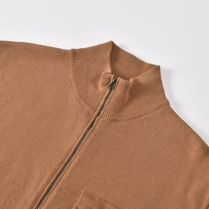 Men's Brown Vintage Elbow Patch Zip Knit Cardigan