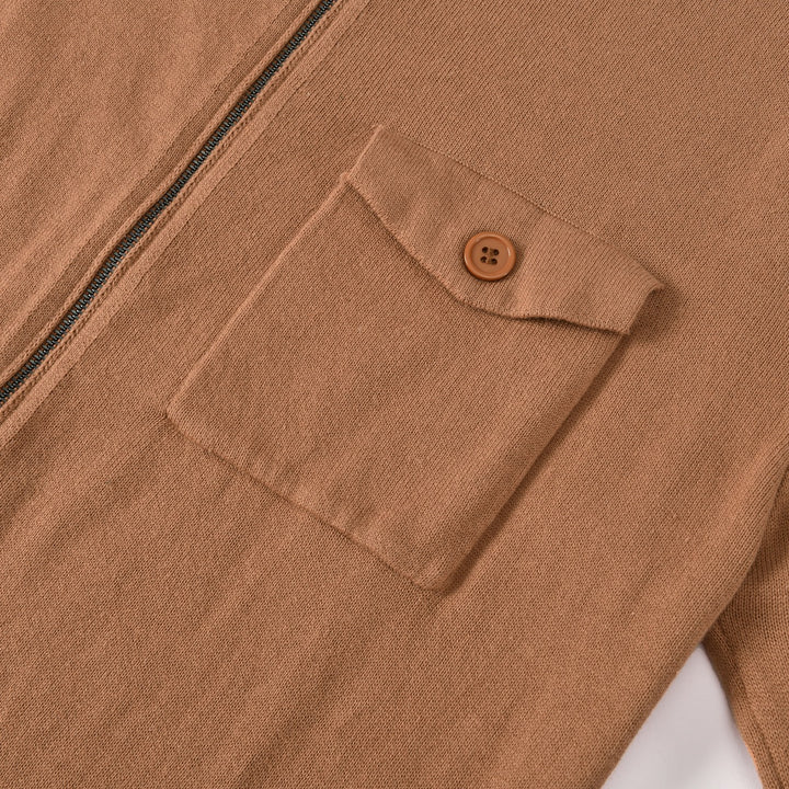 Men's Brown Vintage Elbow Patch Zip Knit Cardigan