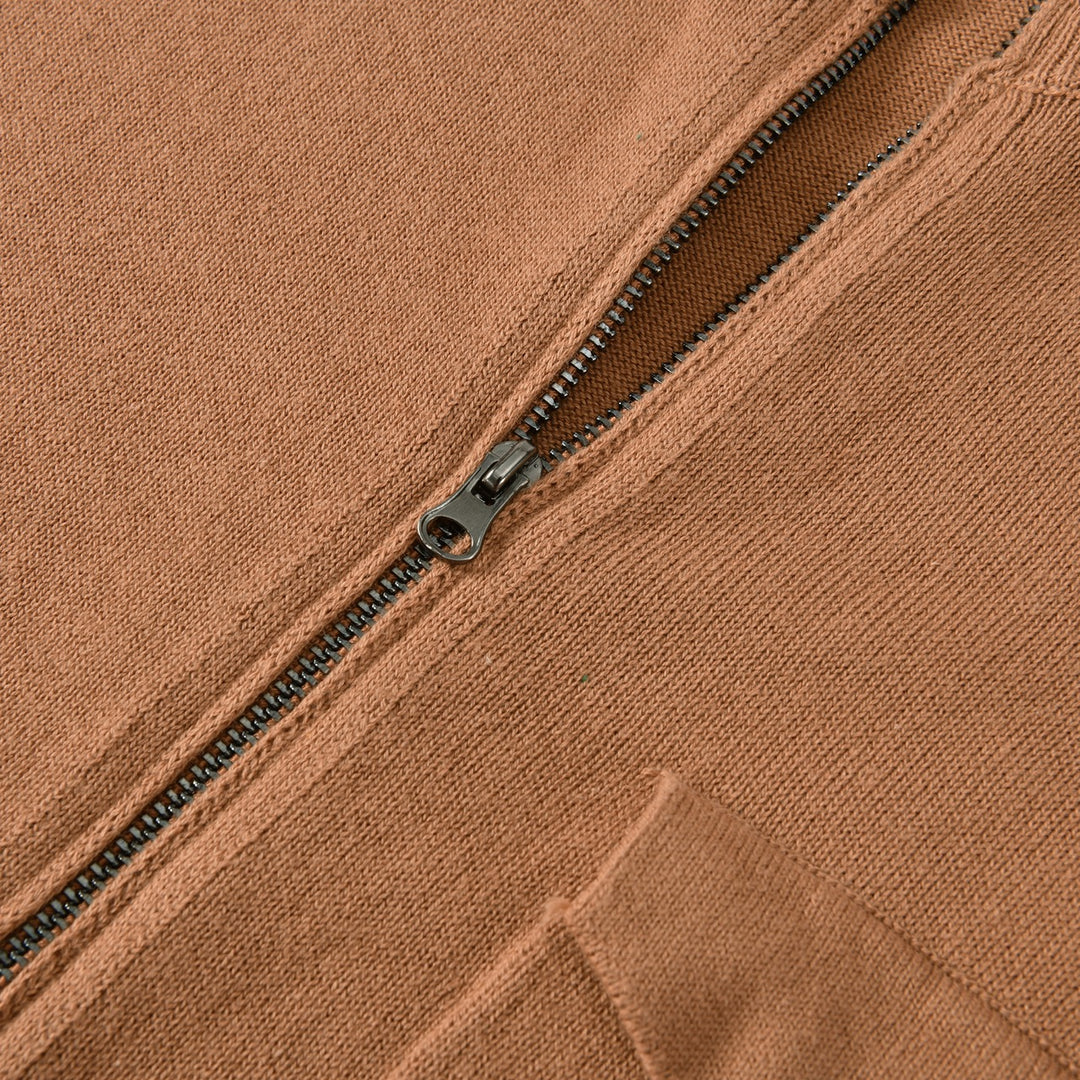 Men's Brown Vintage Elbow Patch Zip Knit Cardigan