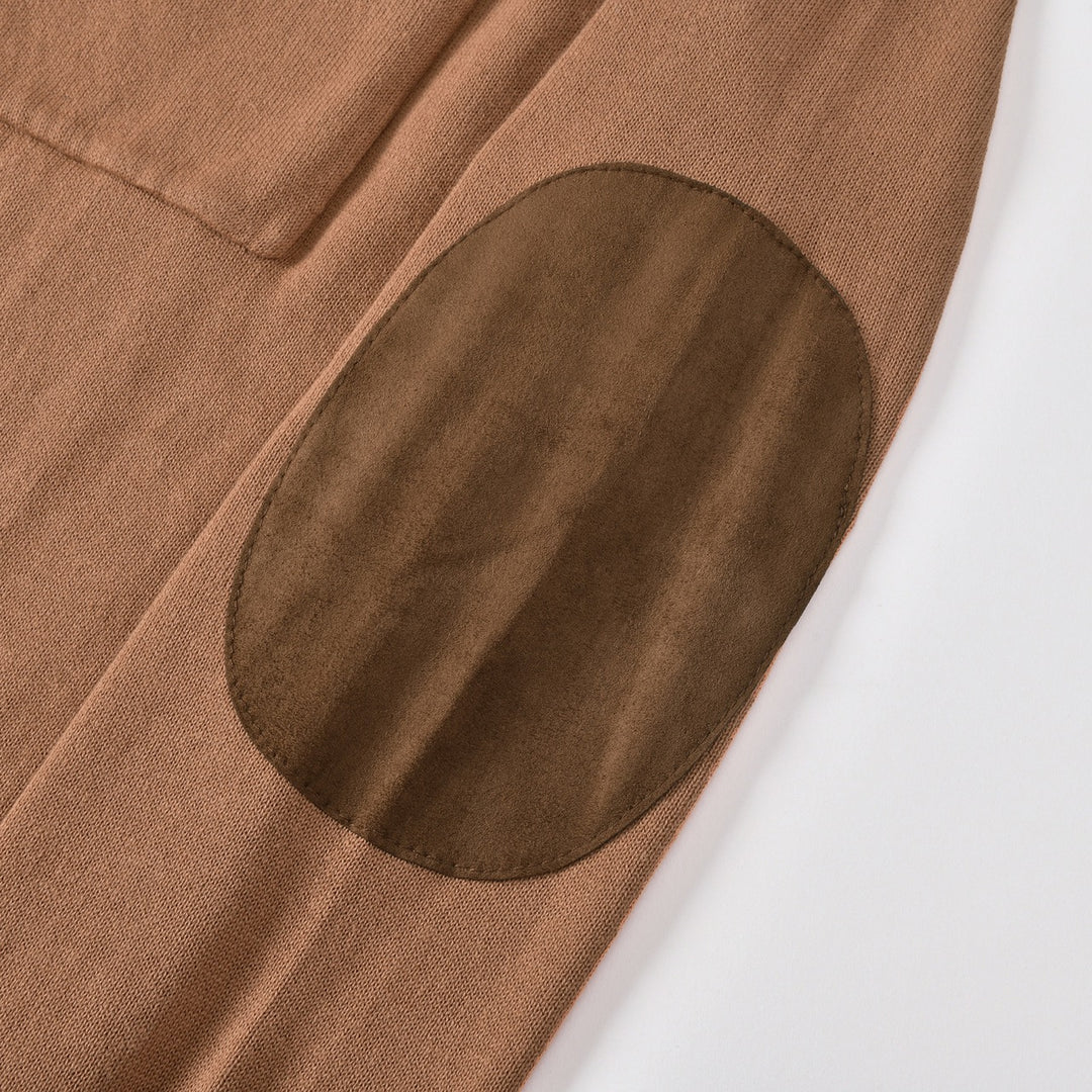 Men's Brown Vintage Elbow Patch Zip Knit Cardigan