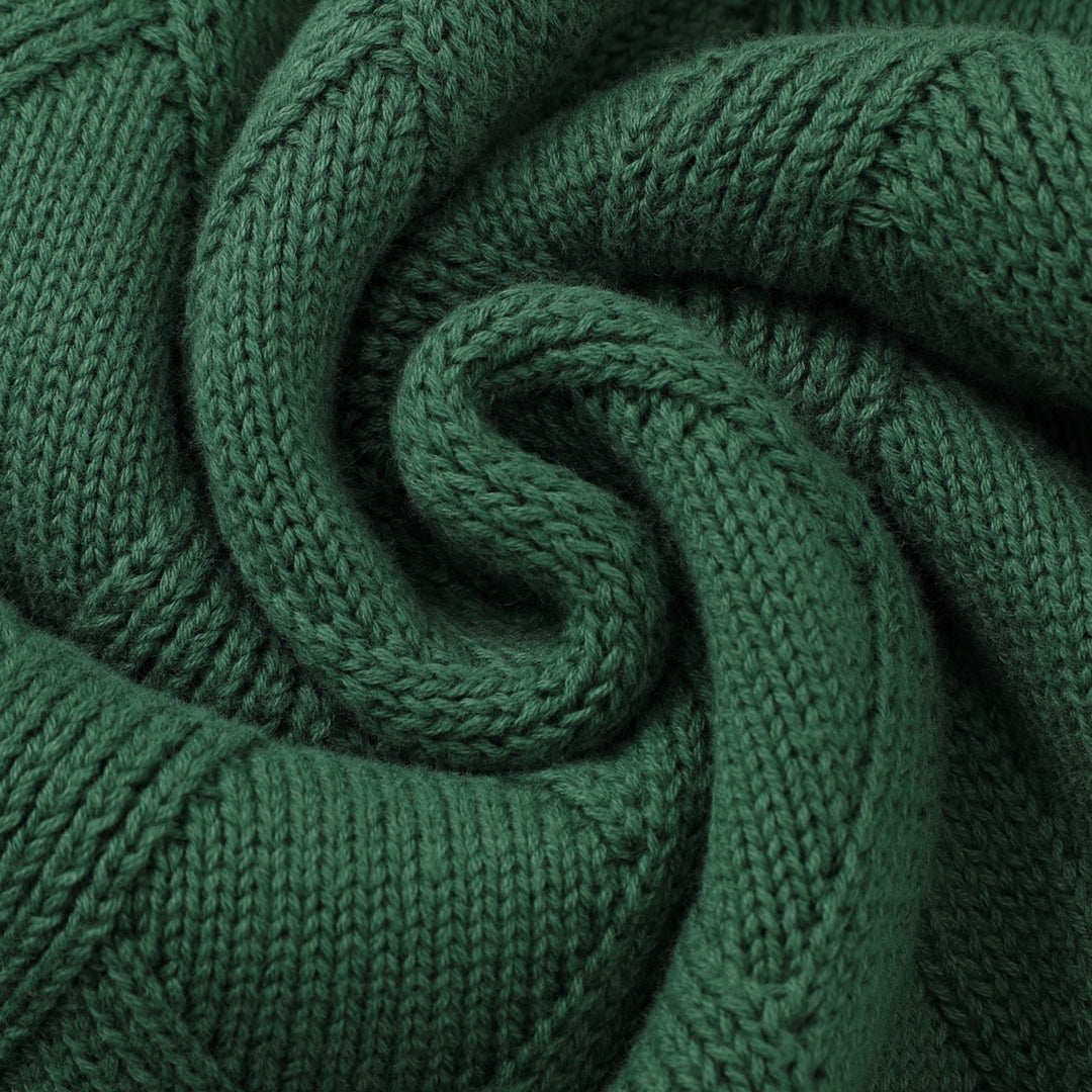 Men's Green 70s Vintage Textured Geometric Zip Knit Cardigan