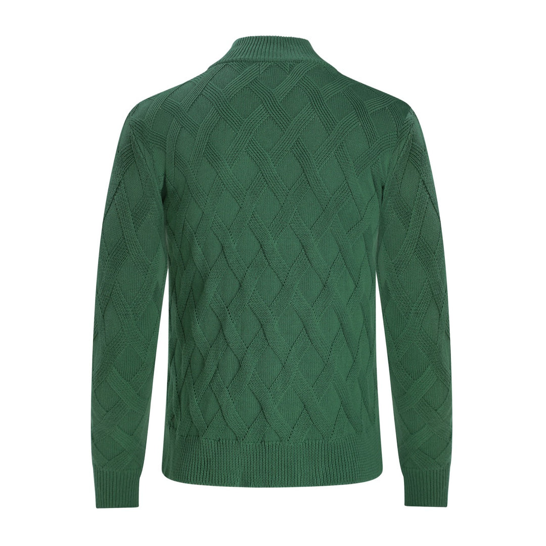 Men's Green 70s Vintage Textured Geometric Zip Knit Cardigan
