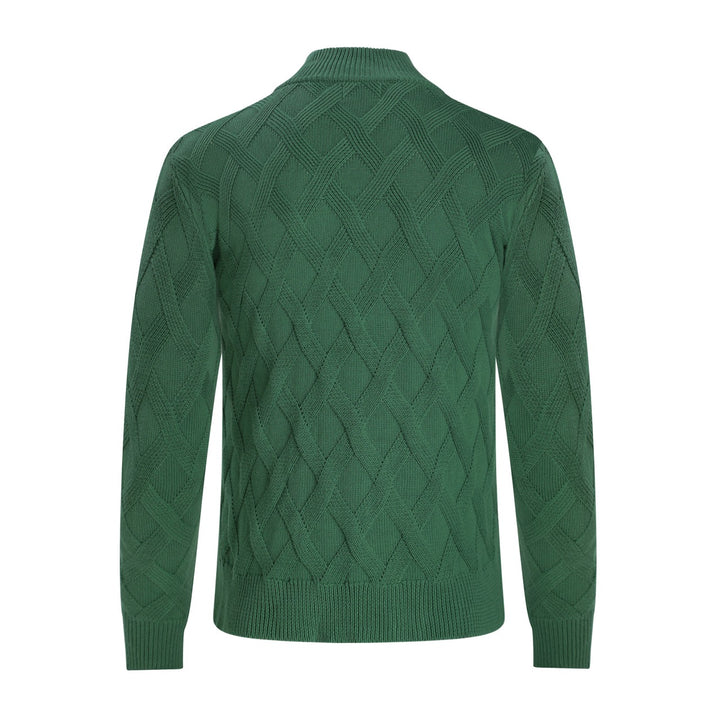 Men's Green 70s Vintage Textured Geometric Zip Knit Cardigan