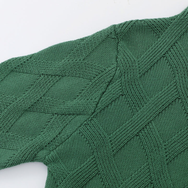 Men's Green 70s Vintage Textured Geometric Zip Knit Cardigan