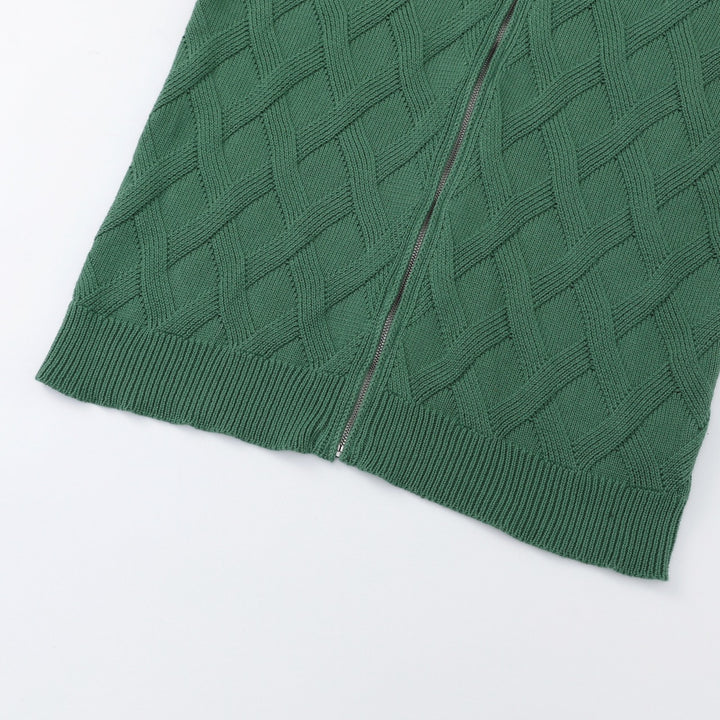 Men's Green 70s Vintage Textured Geometric Zip Knit Cardigan