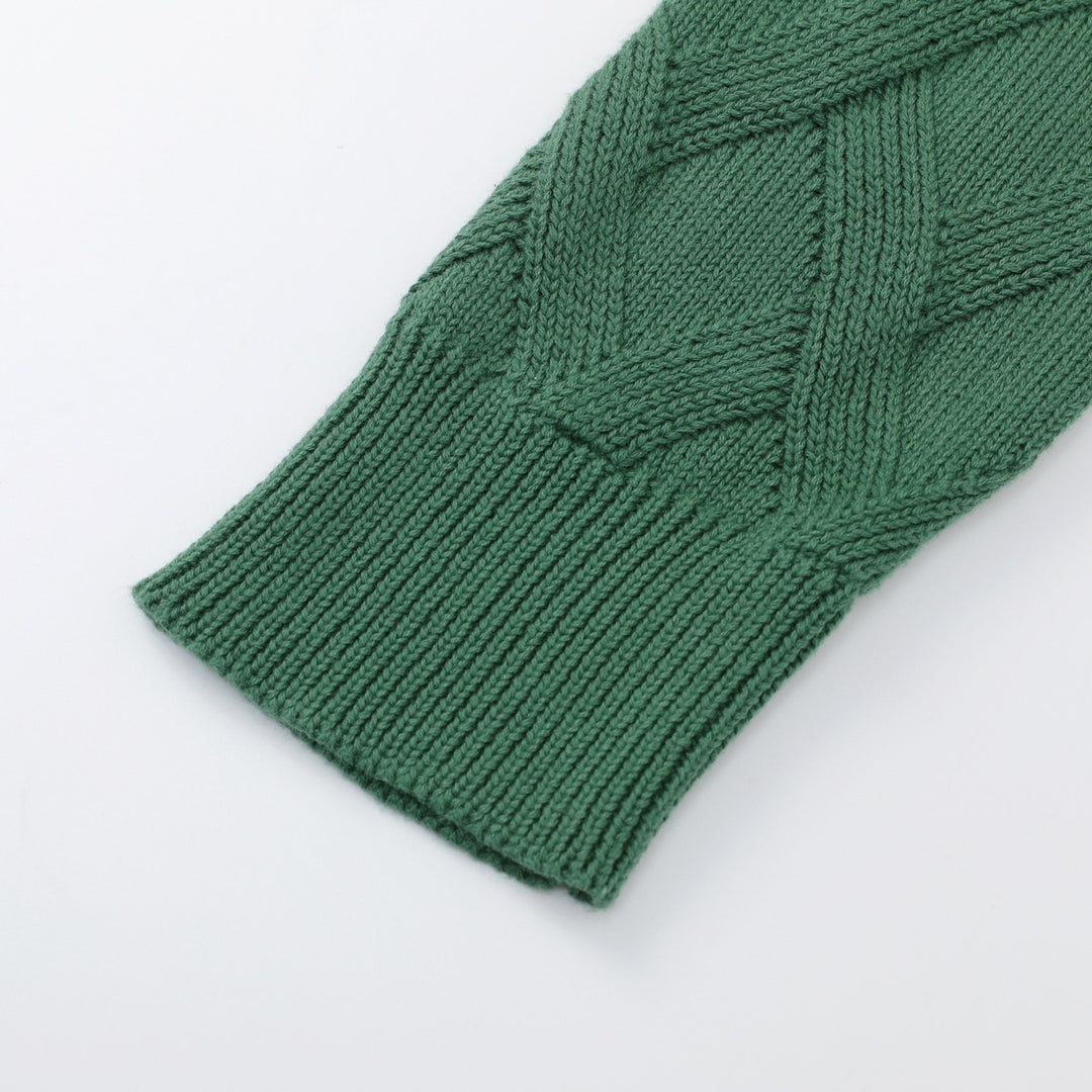 Men's Green 70s Vintage Textured Geometric Zip Knit Cardigan