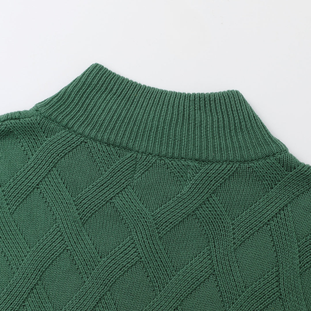 Men's Green 70s Vintage Textured Geometric Zip Knit Cardigan