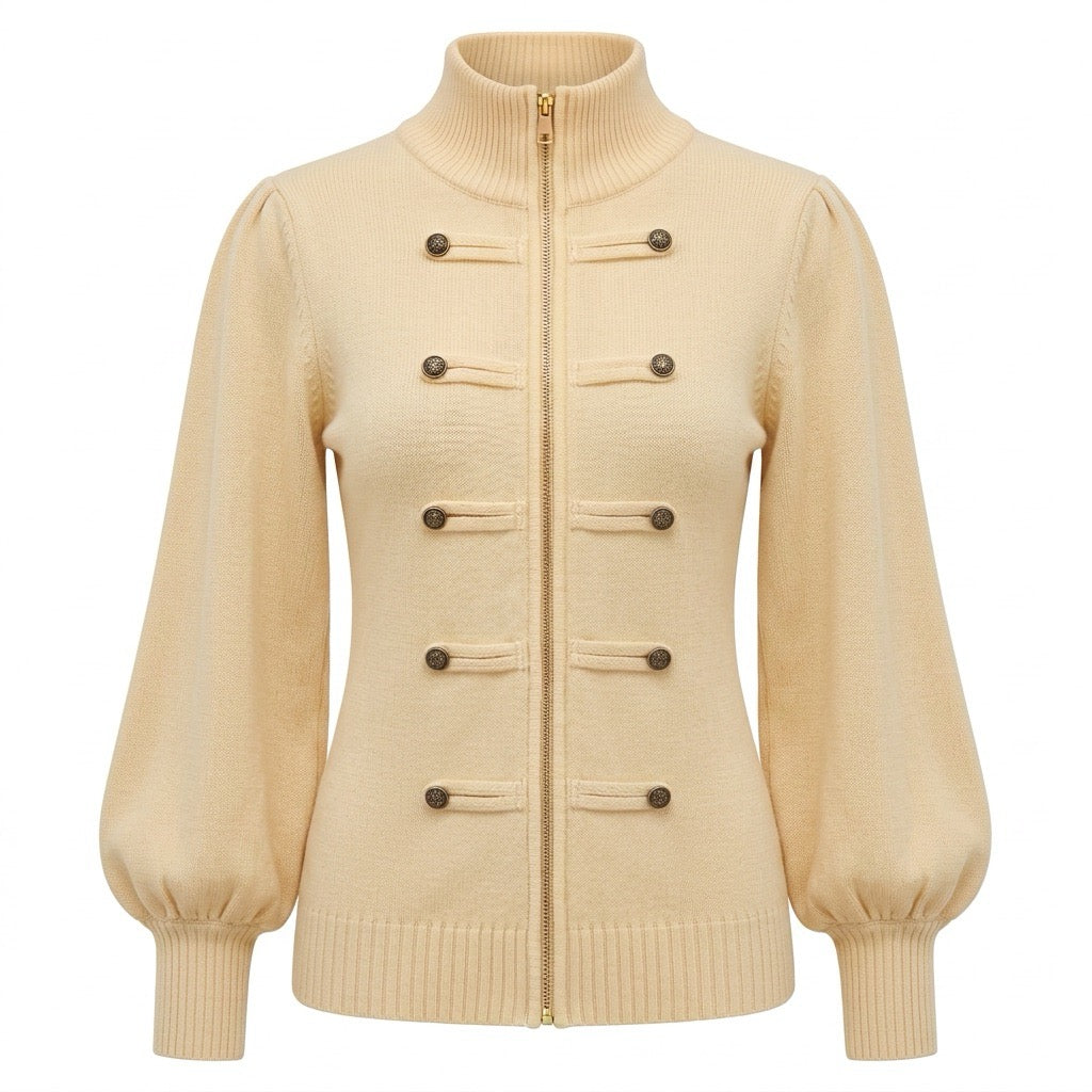 Women's Apricot 60s Vintage Minimalist Elegant Knit Cardigan