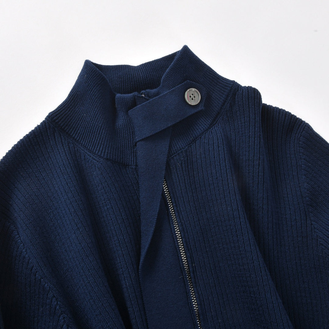 Women's Navy Blue 70s Vintage Collegiate Tie Front Knit Cardigan