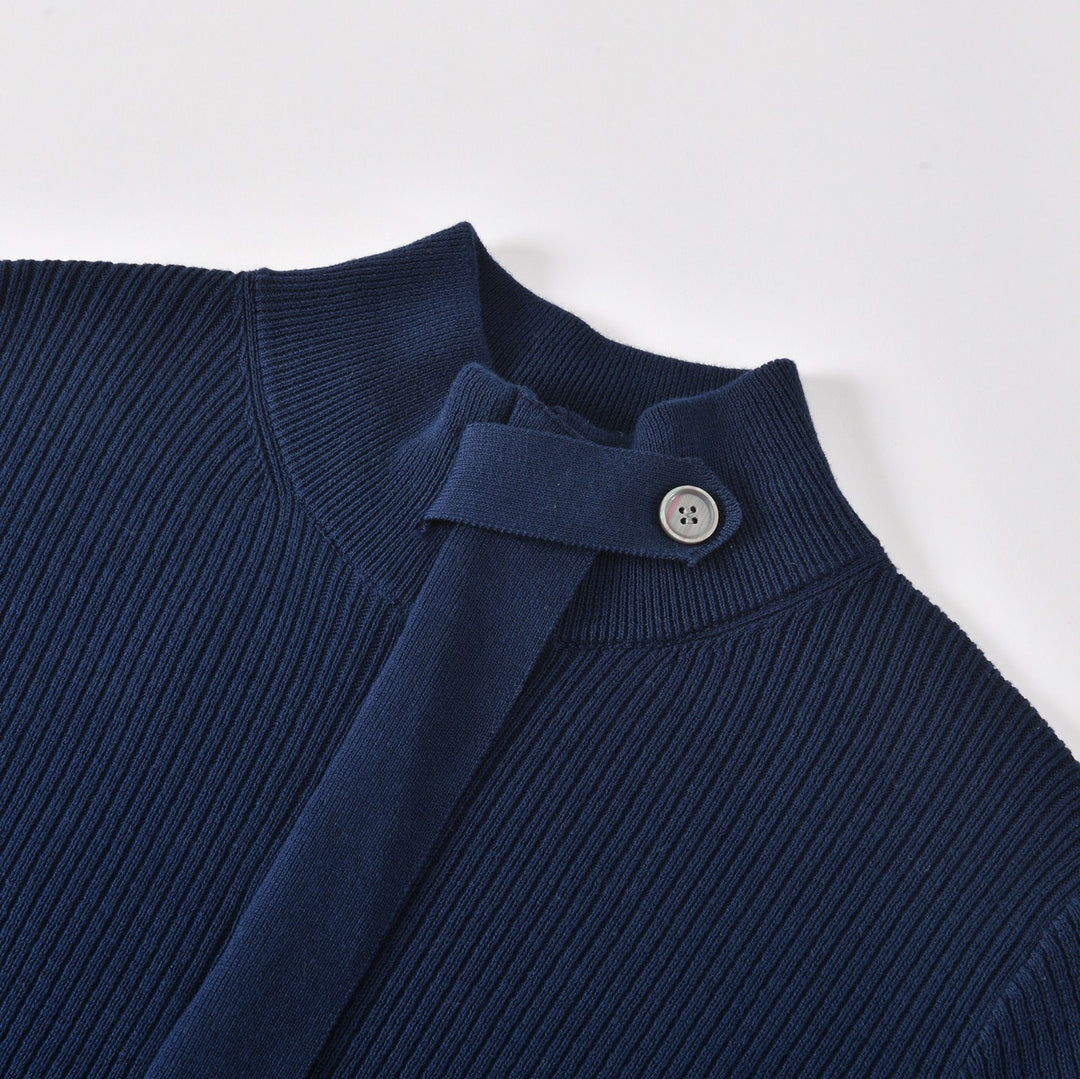 Women's Navy Blue 70s Vintage Collegiate Tie Front Knit Cardigan