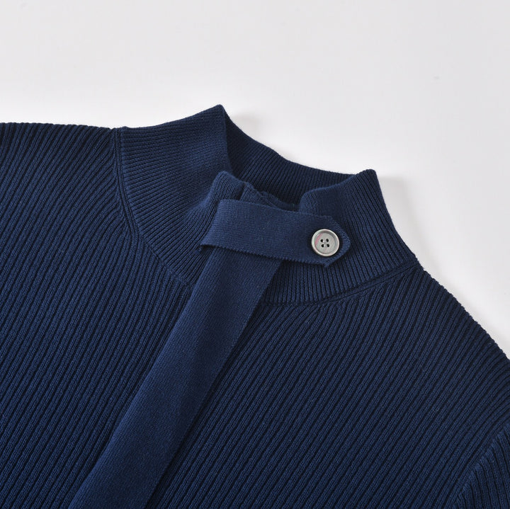 Women's Navy Blue 70s Vintage Collegiate Tie Front Knit Cardigan