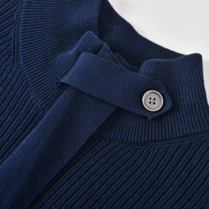 Women's Navy Blue 70s Vintage Collegiate Tie Front Knit Cardigan