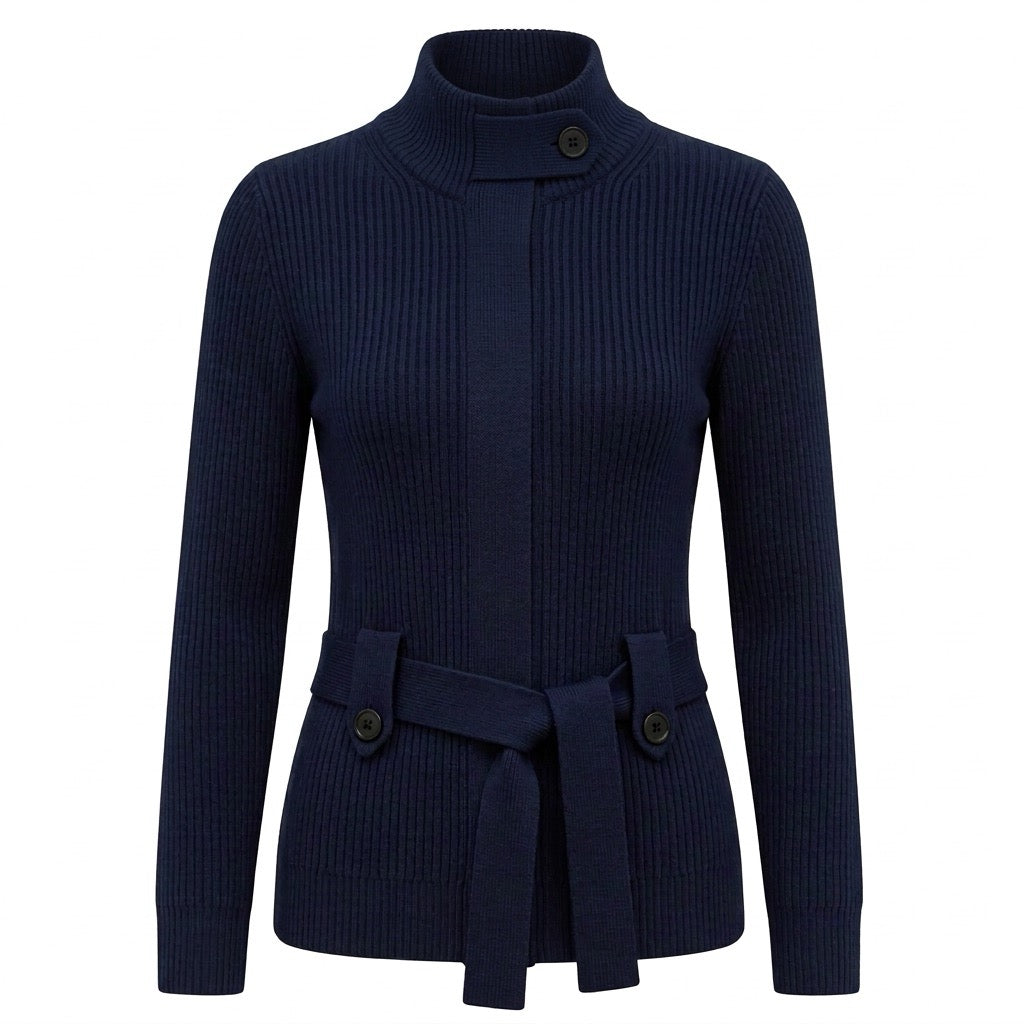 Donkerblauw vintage klassiek stippenontwerp jacquardgebreide dameskleding