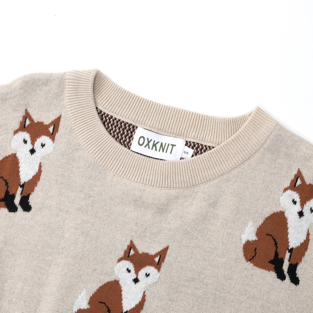 Women's Apricot Vintage Country Animal Jacquard Knit