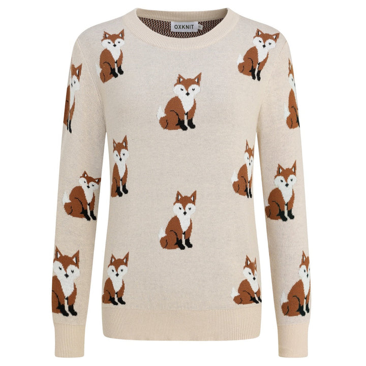 Women's Apricot Vintage Country Animal Jacquard Knit