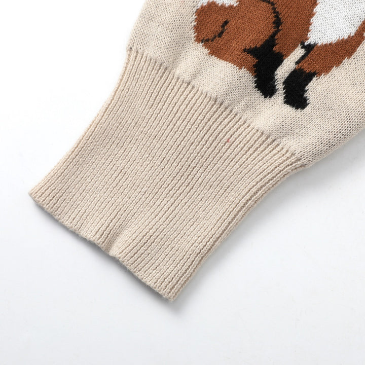 Women's Apricot Vintage Country Animal Jacquard Knit